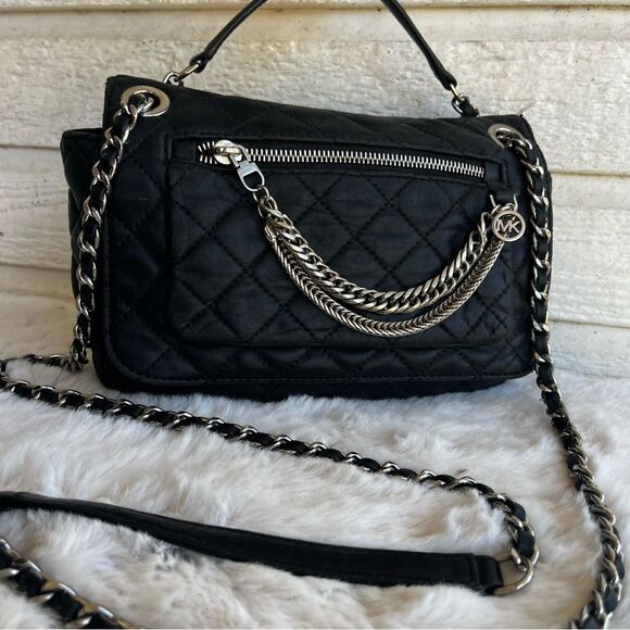 MICHAEL KORS Black Flap Cheyenne Crossbody Quilted Chain Shoulder Bag Mercer - Picture 3 of 13